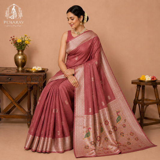 Rosewood Pink Chanderi Saree