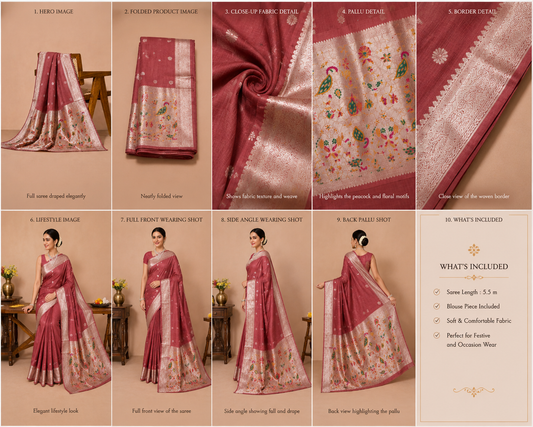 Rosewood Pink Chanderi Saree